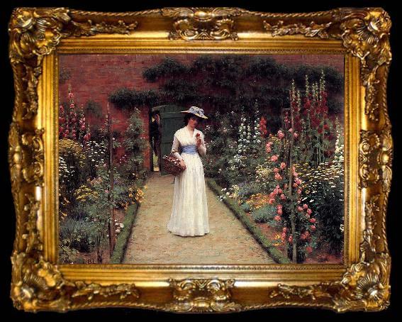 framed  Edmund Blair Leighton Lady in a Garden, ta009-2